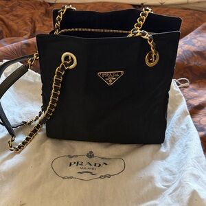 Prada Black Chain-Link Shoulder Bag with Gold Hardware